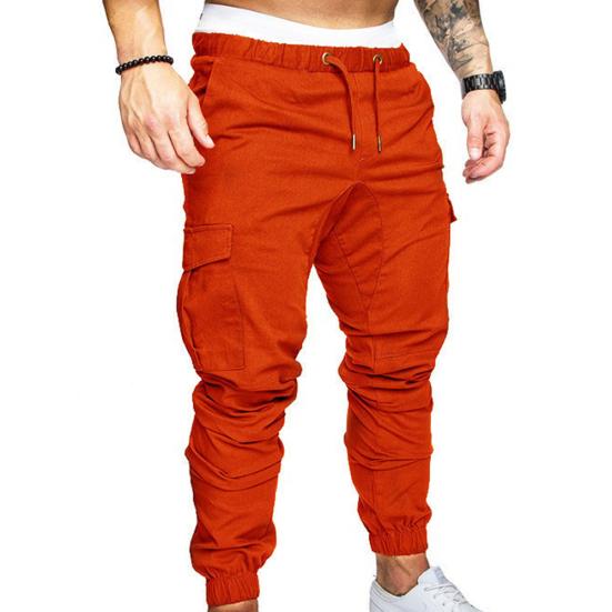Männer Casual Einfarbig Taschen Taille Kordelzug Knöchel Gebunden Skinny Cargo Hosen XXXXL orange