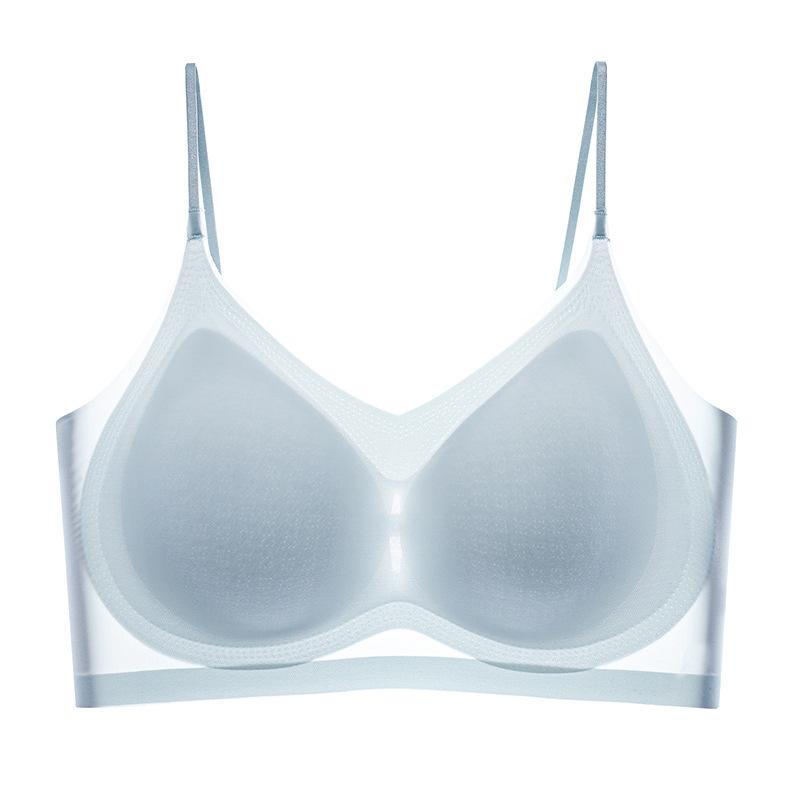 Frauen Sexy Bhs Eis Seide Dessous Push-Up Unterwäsche Urtal Dünne Schönheit Zurück Bralette Emulsion Pad Schlaf Dessous Soutien Schlucht 4XL(90KG-100KG) blau