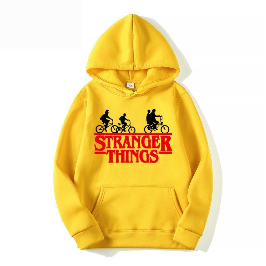 Stranger Things Herbst-Print Anime Hoodie Fleece Sweatshirt Kawaii Hoodies Jacke Jungen Pullover Y2k Sudadera Kinderkleidung Mädchen XL gelb
