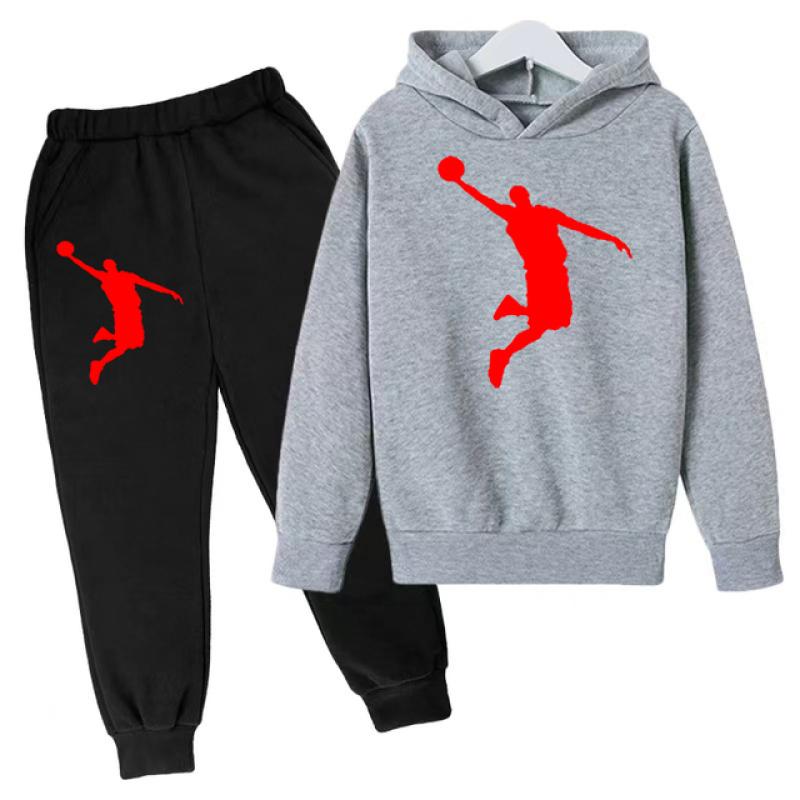 Kinderbekleidung Hoodie Kinder-Basketball-Sweatshirt Jungen- und Mädchen-Kinderbekleidungsset Frühling Herbst von 3-12 120 gray