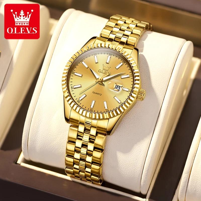 OLEVS Luxusmarke Elegante Damenuhr Wasserdicht Leuchtender Kalender Quarzuhr Exquisite Casual Damenuhr gold