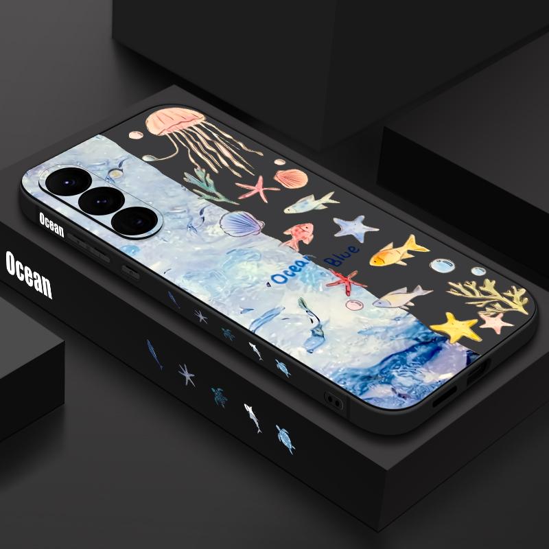 Shark Ozean Fisch Muster Hülle Für Samsung Galaxy S26 S25 Ultra S24 S23 S22 Plus S21 FE A15 A16 A17 A35 A36 A54 A55 A56 5G Weiche Hülle Samsung A26 5G schwarz
