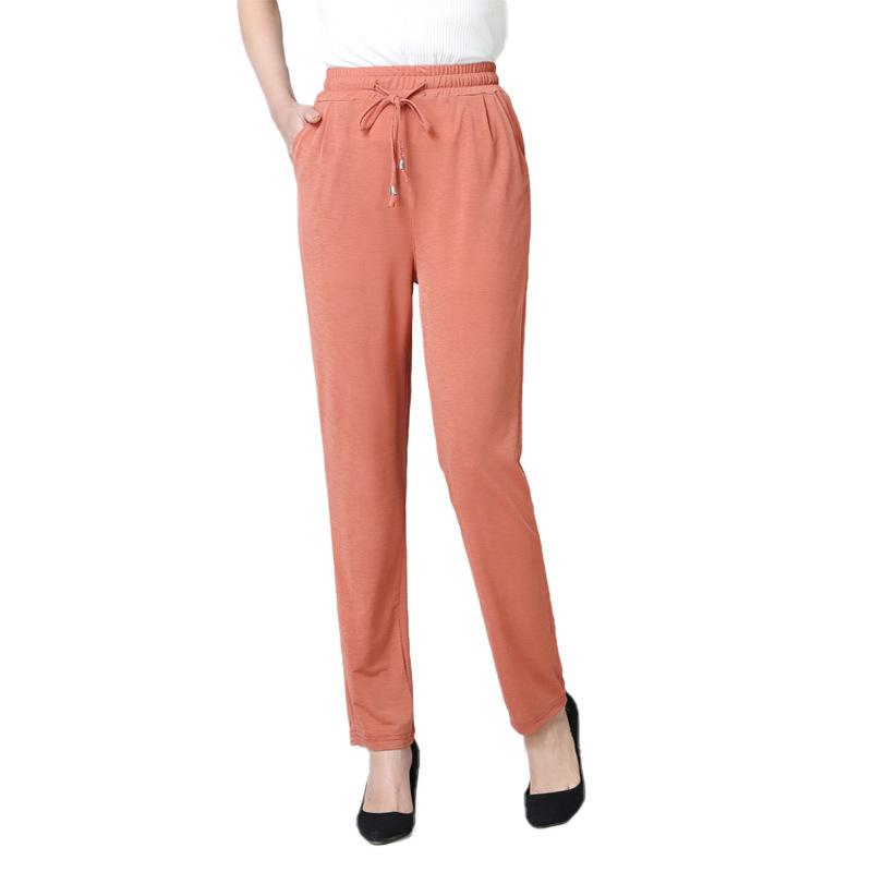 Frauen Sommer Elastische Taille Casual Harem Hosen Eis Seide Gerade Bein Lose Hosen Neunte Hosen XL orange