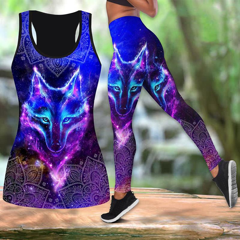 Tolles Yoga-Outfit mit Wolfshund-Aufdruck für Damen, modische 3D-gedruckte Workout-Leggings, Fitness, Sport, hohe Taille, lässige Yoga-Hose für Damen 2022 M blau