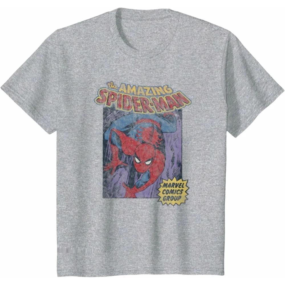 Marvel The Amazing Spider-Man Vintage Comic Cover Grafik-T-Shirt, Retro Marvel Comics Gruppenstil T-Shirt, Unisex Superheld Lässiges Oberteil L beige