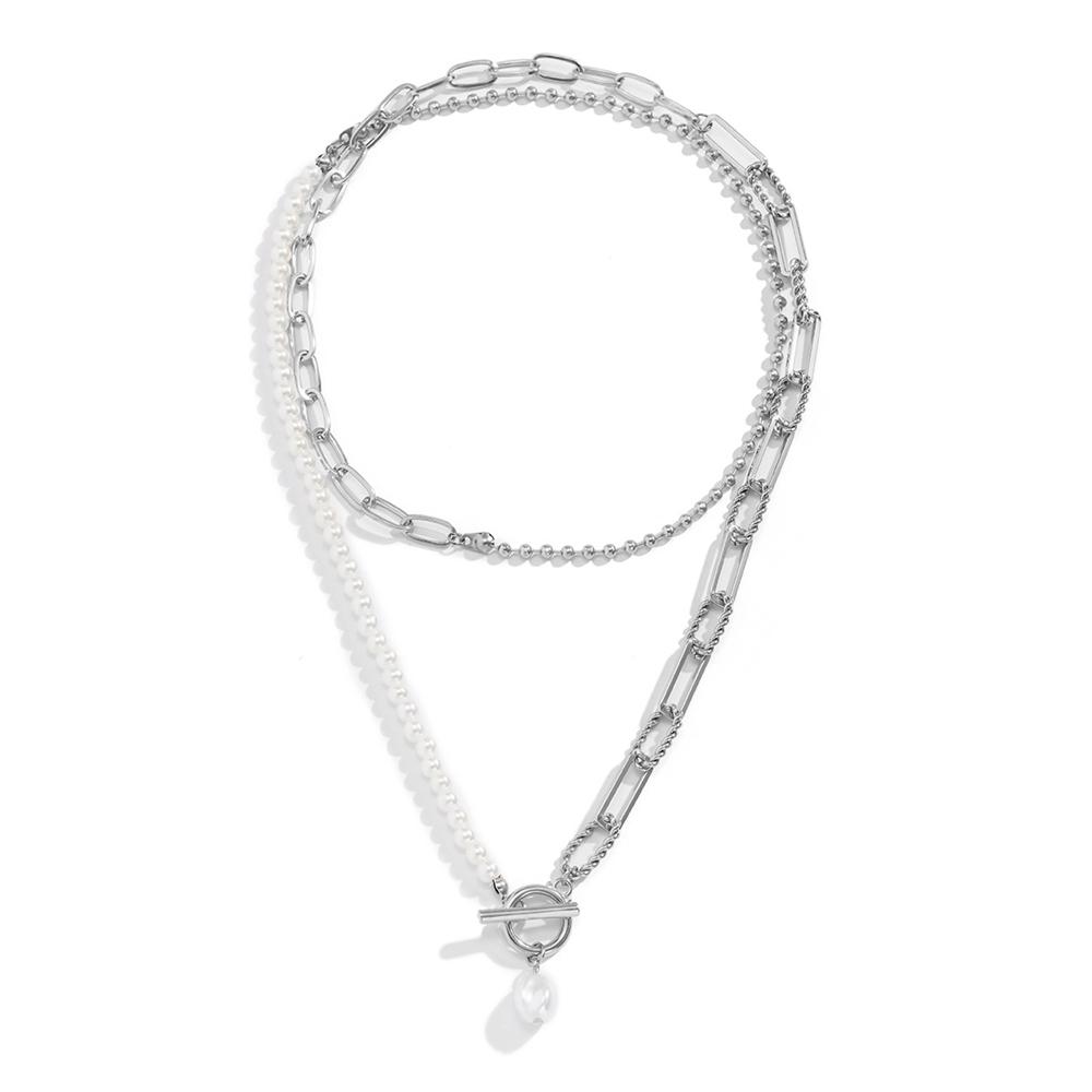 Gold Farbe Multilayer Kette Halskette Lariat Perlen Halsband Halskette Für Frauen Punk Hochzeit Schmuck Knebelverschluss silber
