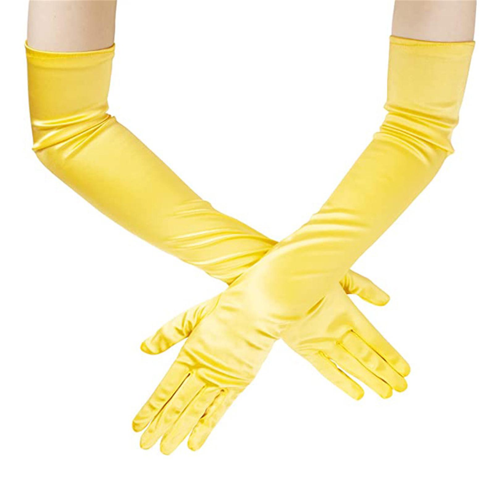 Hochzeitshandschuhe, lange Satin-Handschuhe für Damen, formelle Performance-Handschuhe, Satin-Handschuhe, Tanzhandschuhe, Bankett-Handschuhe, Abschlussball-Handschuh gelb