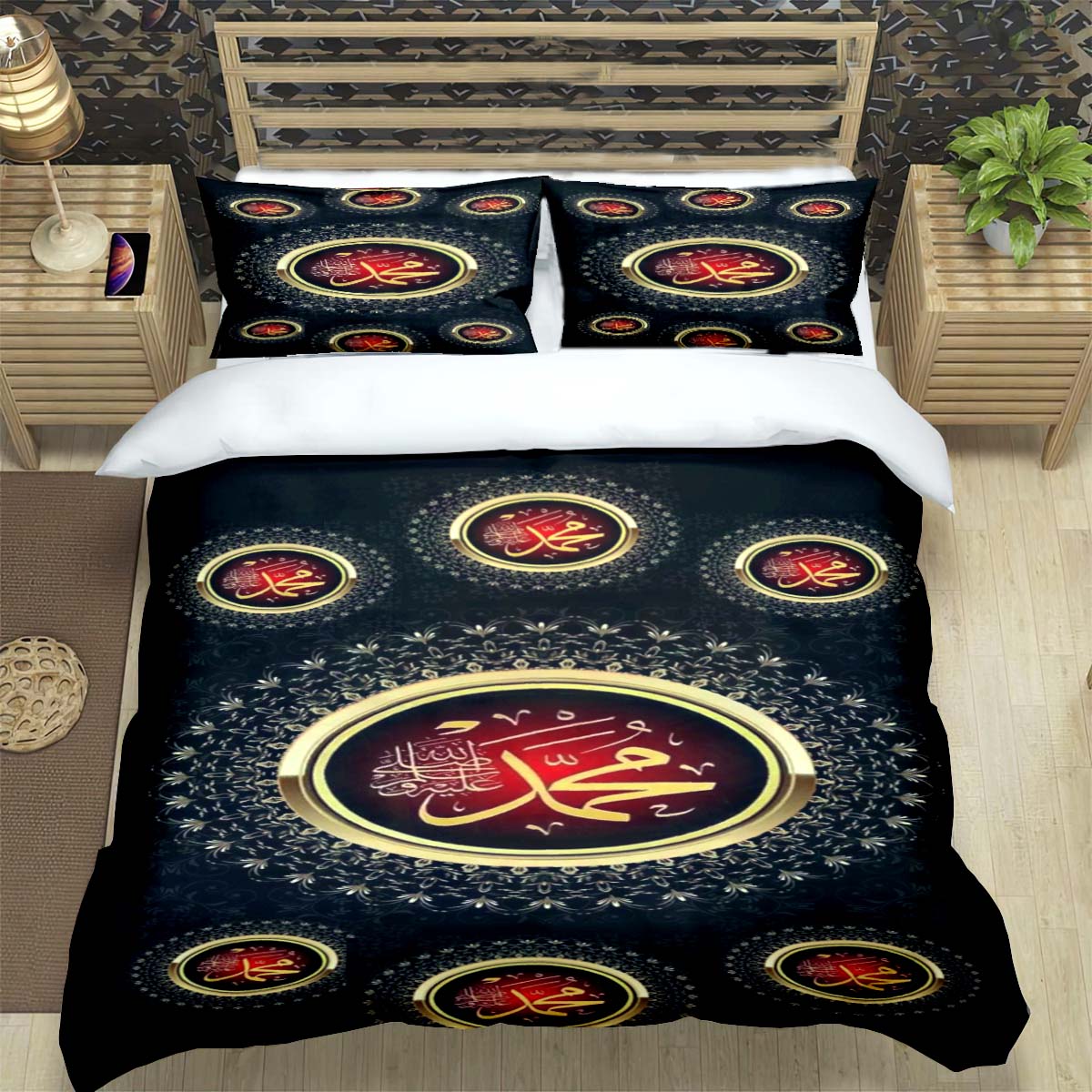 Moderne Muslimische Gebetsdruck Bettwäsche Sets Bettwaren Set Bettbezug Bettdecke Set Bettwäsche Set Luxus Geschenk EU Single(135*200cm)3pcs