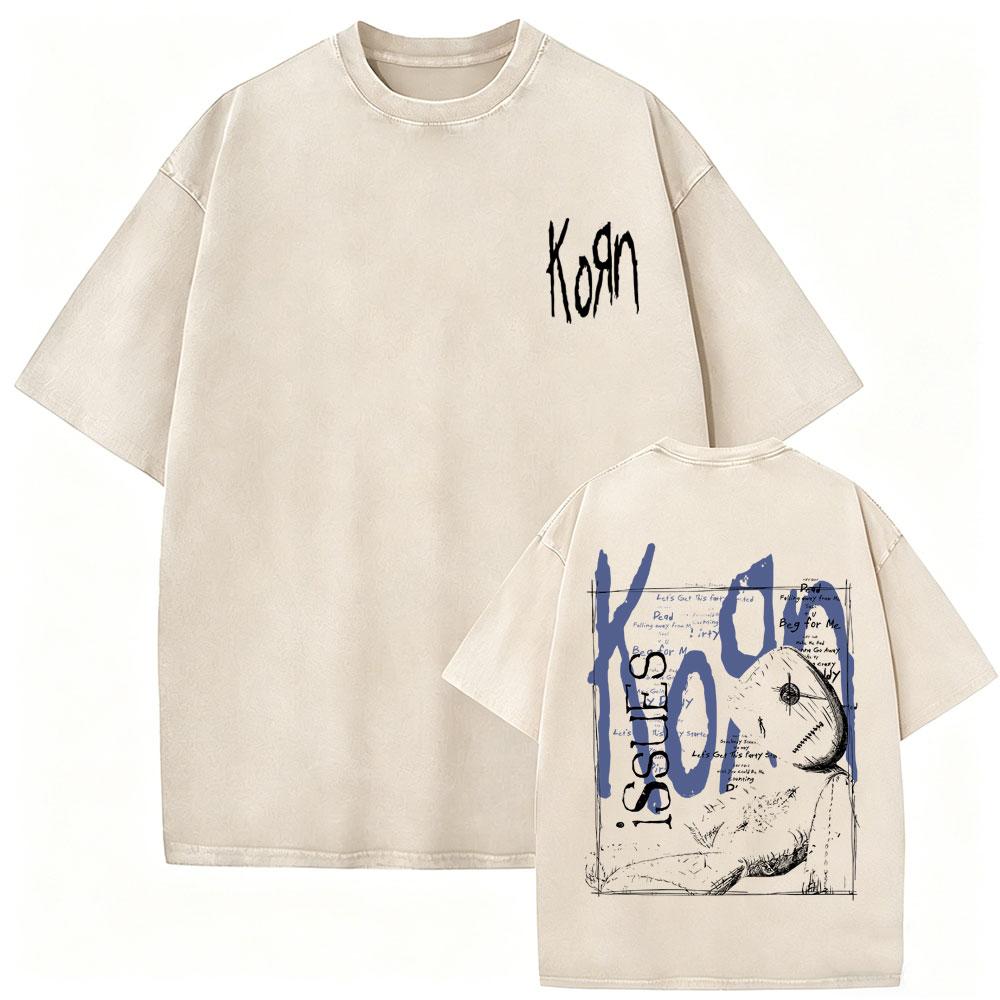 Gewaschenes Vintage Rockband Korn Issues Album Grafik T-Shirt Herren Damen Retro Alternative Metal T-Shirts Herren Oversized T-Shirts XL white
