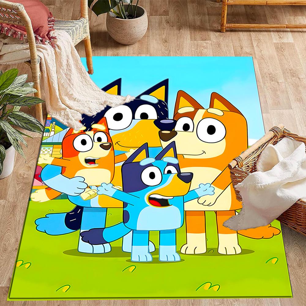 Bunte Freunde von Bluey Themen-Rutschfeste Teppiche - Polyester Heimdekoration, Geeignet für Schlafzimmer, Wohnzimmer, Eingangsbereiche, Studios und Dekorationen 80cmx120cm