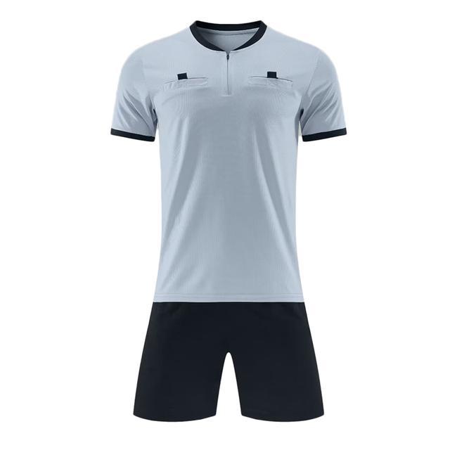 Erwachsene Männer Professionelle Schiedsrichter Fußball Jersey Set Fußball Uniform Kurzarm Spiel Beurteilen Hemd Drei Taschen Neue Ankunft 2XL (185-190cm) graue