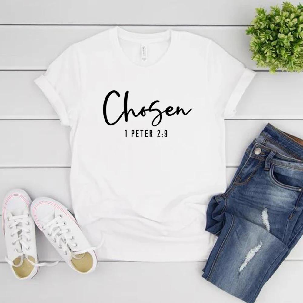 Auserwählt 1. Petrus 2:9 T-Shirt Christliches Shirt für Damen Christliche Bekleidung Religiöses Geschenk Damen Grafik T-Shirts Bibelvers T-Shirt M