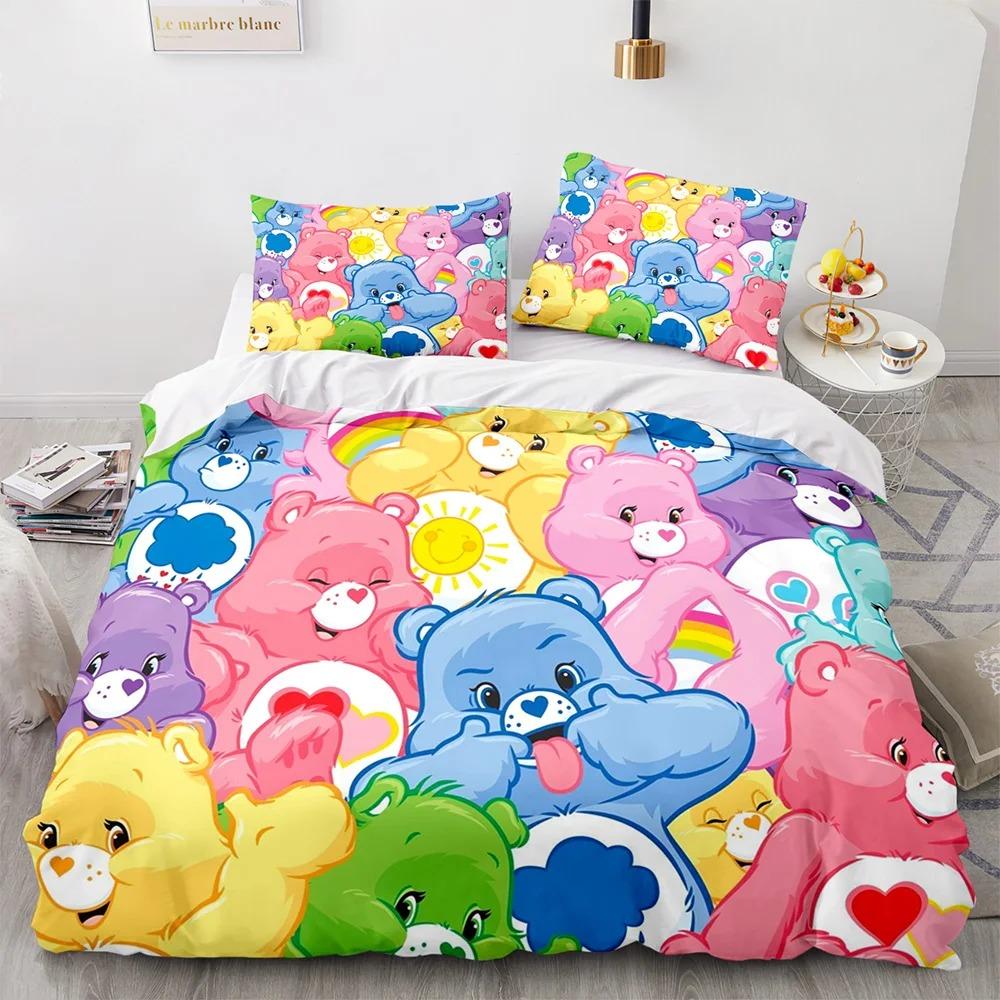 MINISO-Cartoon Anime Glücksbären Bettbezug-Set Kawaii Kissenbezug-Set Kinder Bettwäsche-Set Dekor Full Queen King Size AU Single(140*210cm)3pcs