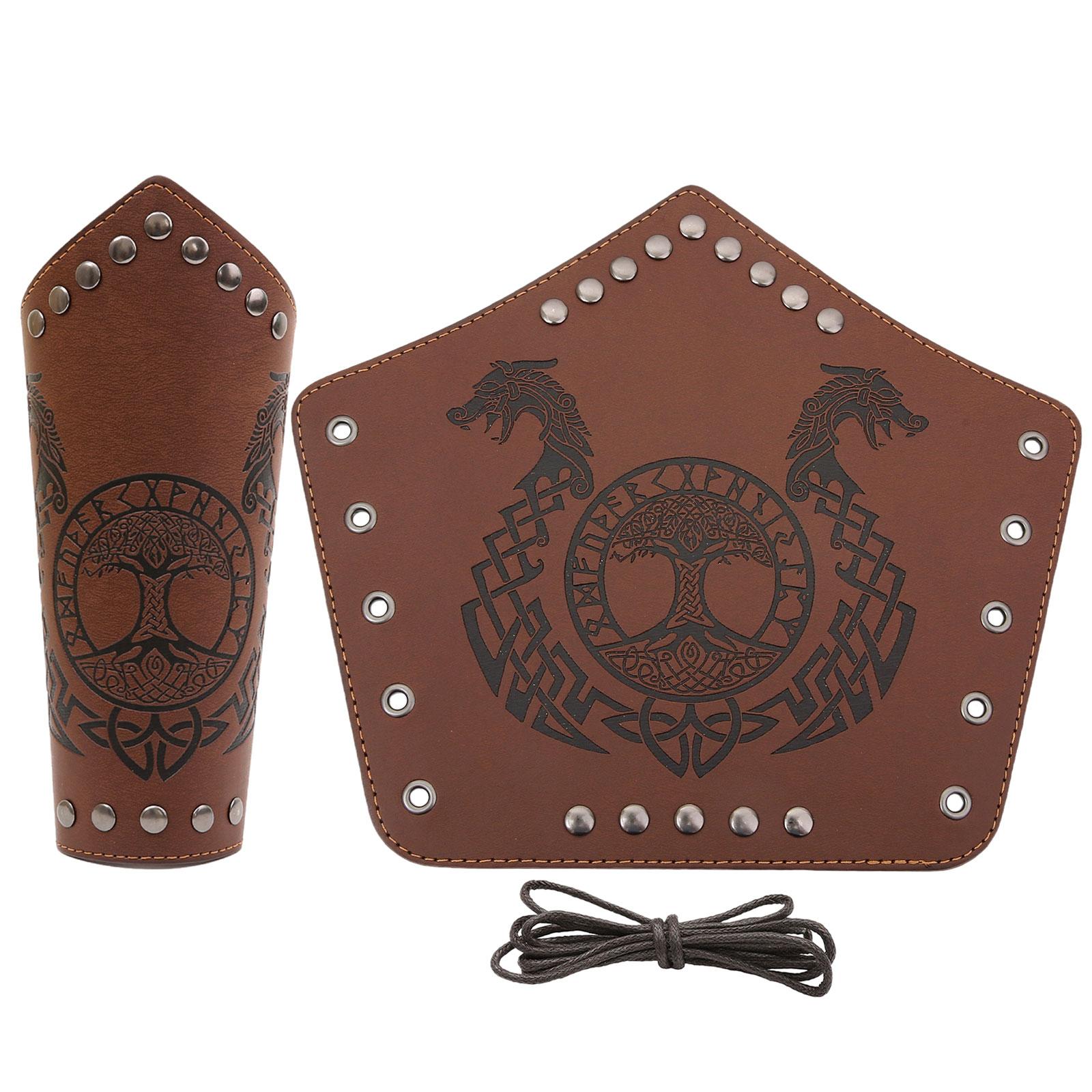 Mittelalterliches Armband Herren Cosplay Totems Geprägter Armschutz Stulpe für Herren Cosplay PU Armband für Fotoshootings und Bühne 2 braun