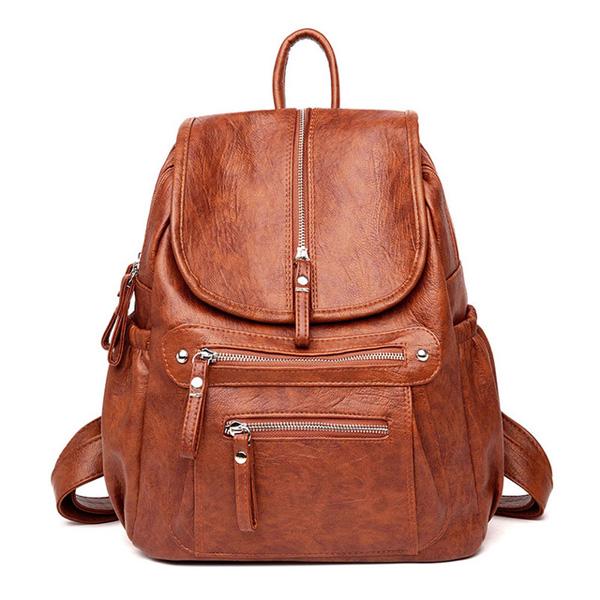 Frauen Hohe Qualität Leder Rucksäcke Vintage Weibliche Schulter Tasche Reise Damen Rucksack Schule Taschen None braun