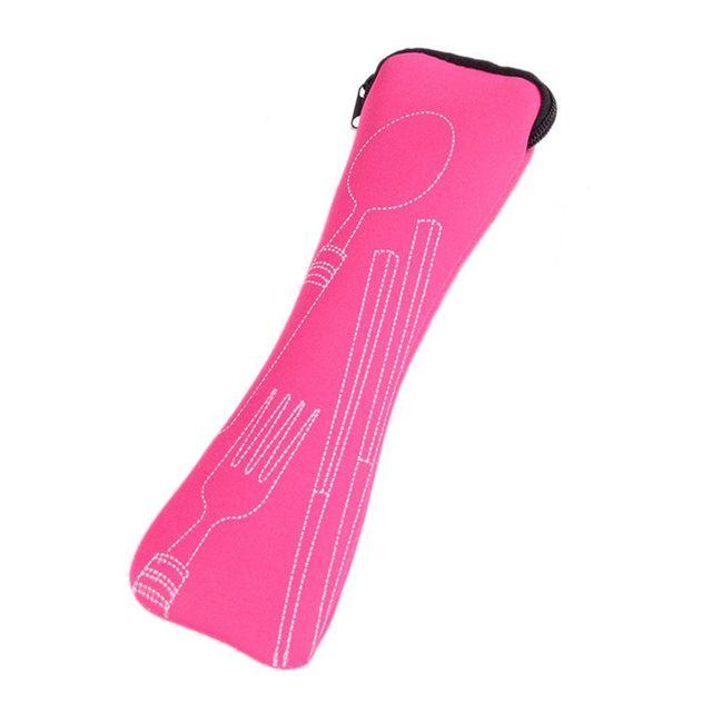 Neue Tragbare Kissen Tasche Messer Gabel Stäbchen Tasche Weiche 1 Stück Luft Baumwolle Zipper Reise Besteck Tasche Lagerung Supplies 20*6cm rosa
