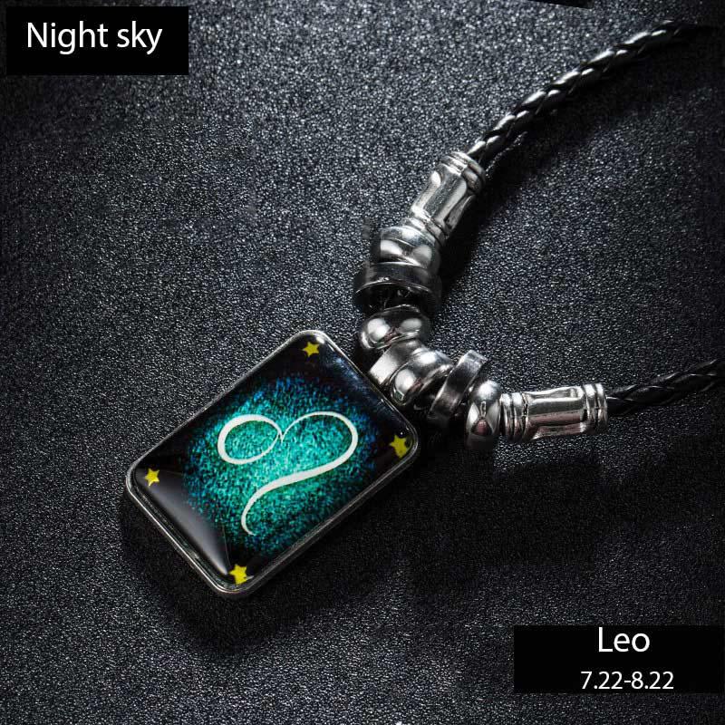Sternzeichen-Halskette für Männer, männliche Halskette, coole Leder-Halskette, Sternbild, Valentinstag, Geburtstagsgeschenk Leo
