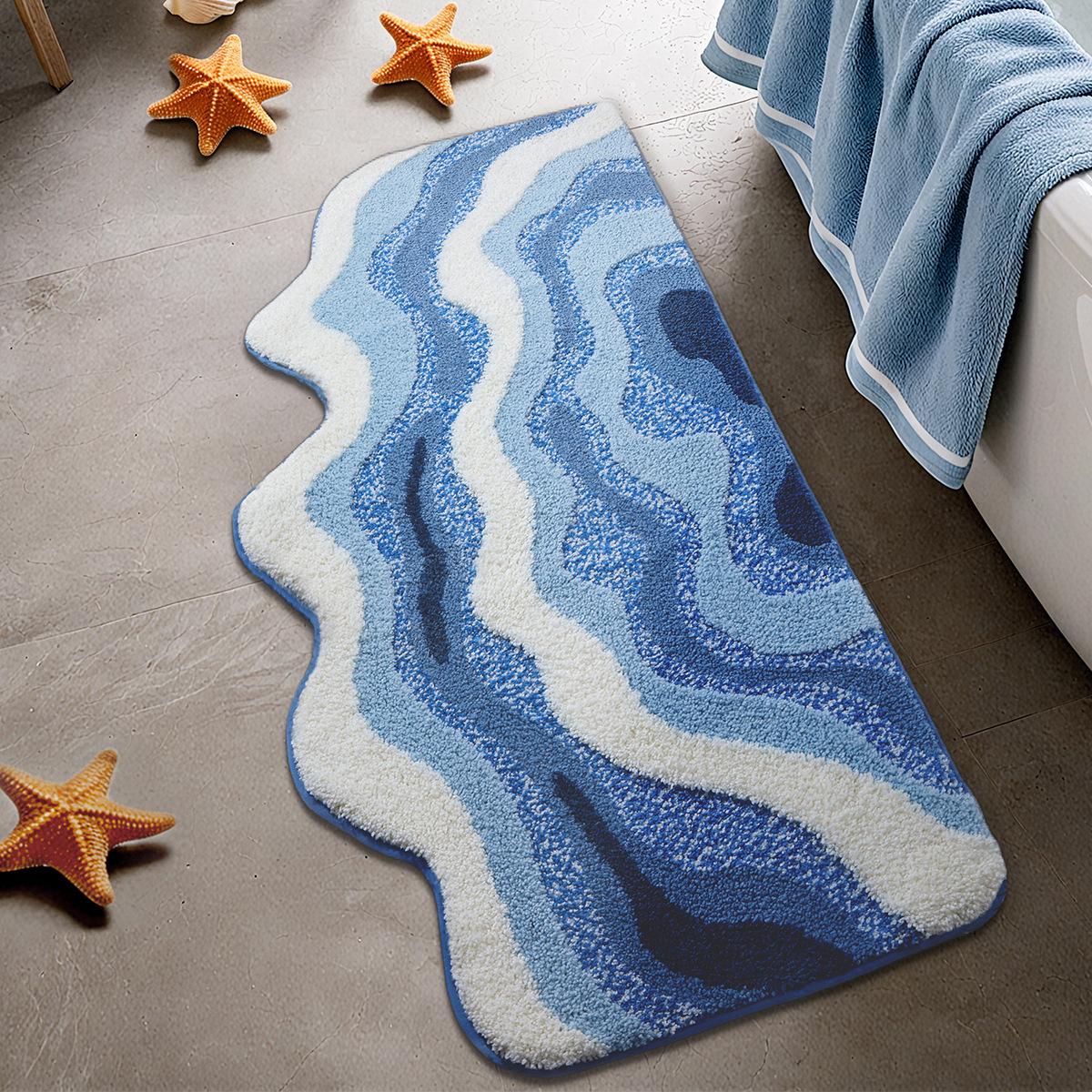 Ozean-Stil Badezimmer-Bodenmatte Faux-Kaschmir Rutschfest Und Leicht Zu Reinigen Für Badezimmer Schlafzimmer Nachttisch-Bodenmatten 60X160CM(2X5.3FT