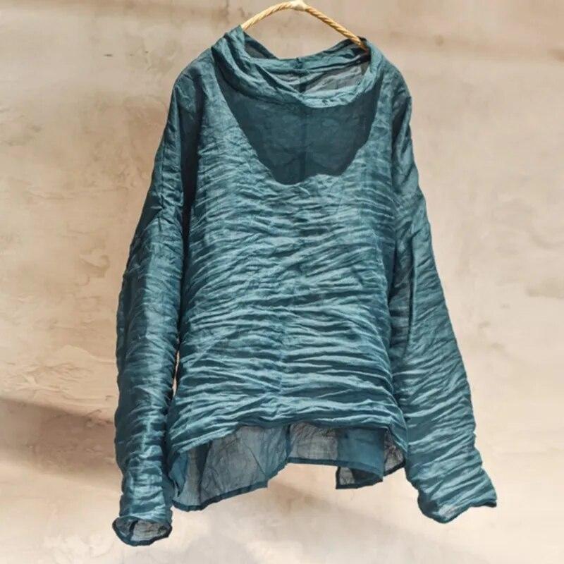 Johnature Damen Rollkragen-T-Shirts, langärmelig, einfarbig, Frühlings-T-Shirts, Frühling, Damen, lässig, lockere T-Shirts One Size hellblaue