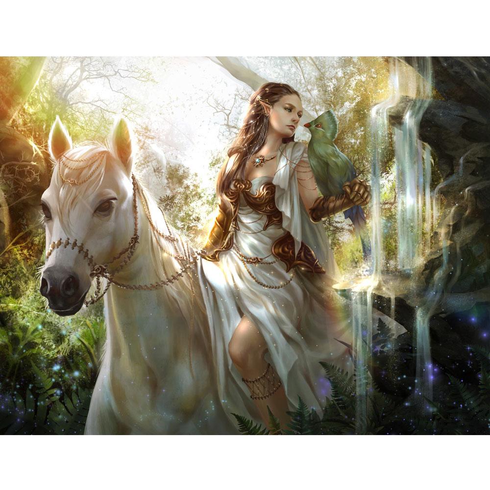 5D-Diamantgemälde zum Selbermachen, schönes Mädchen, Reiten, Stickerei, quadratisch/rund, Diamant-Kreuzstich, Wasserdiamant-Mosaik, Gemälde, Dekoration Full Round (20X30CM)