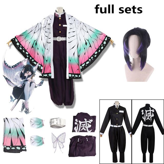 Anime Dämon Slayer Shinobu Cosplay Kostüm Frauen Kimono Halloween Karneval Party Kostüm Perücke XXXL