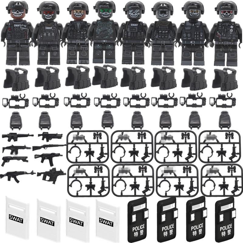 City SWAT Ghost Commando Soldat Minifiguren mit Schild Armee Polizei Militär Waffe Bausteine Spielzeug Geburtstag Weihnachtsgeschenke für Kinder Jungen No Box