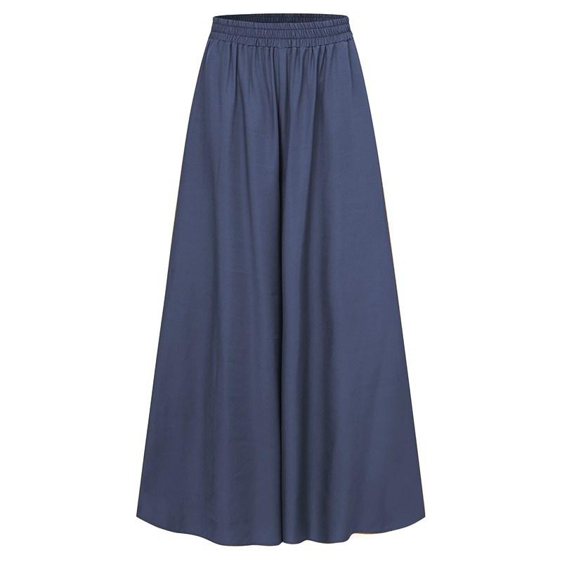 Frühling Herbst Elastische Breite Bein Hosen Frauen Einfarbig Volle Länge Breite Bein Hosen Weibliche Casual Plus Größe Damen Hosen XL blau