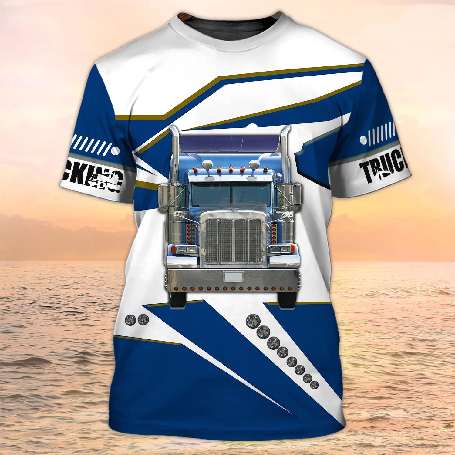 Trucker Shirt Herren T-Shirt 3D Truck Print Uniform Kurzarm Tops 2024 Harajuku Kleidung Sommer O Hals Übergroßer Pullover 3XL