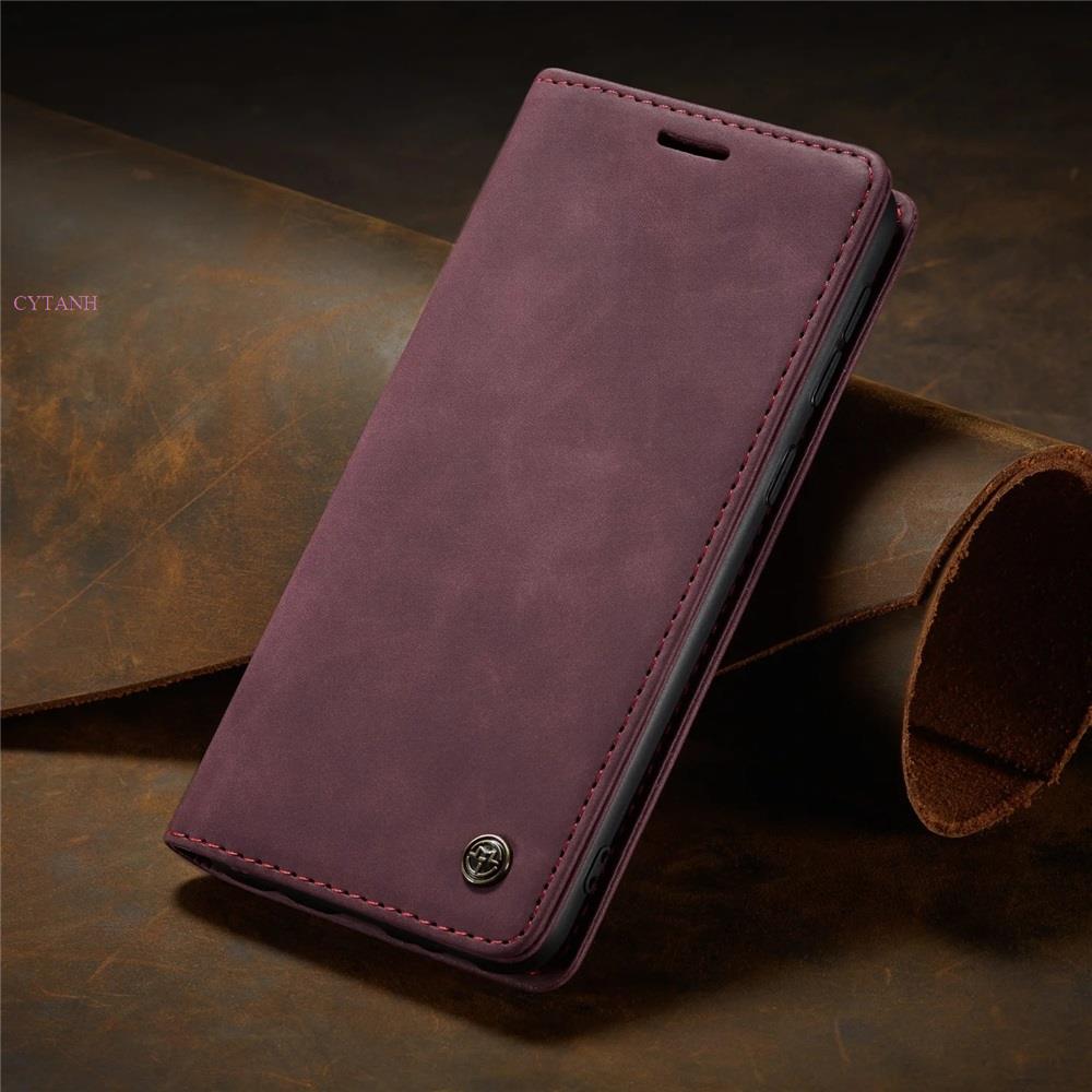Ledertasche für Samsung Galaxy S10 Plus S10E Stoßfeste Stoßstange Luxus Brieftasche Magnetischer Flip-Telefon-Abdeckung für Samsung S 10 E G14D For Samsung S10 (4G) wein rot