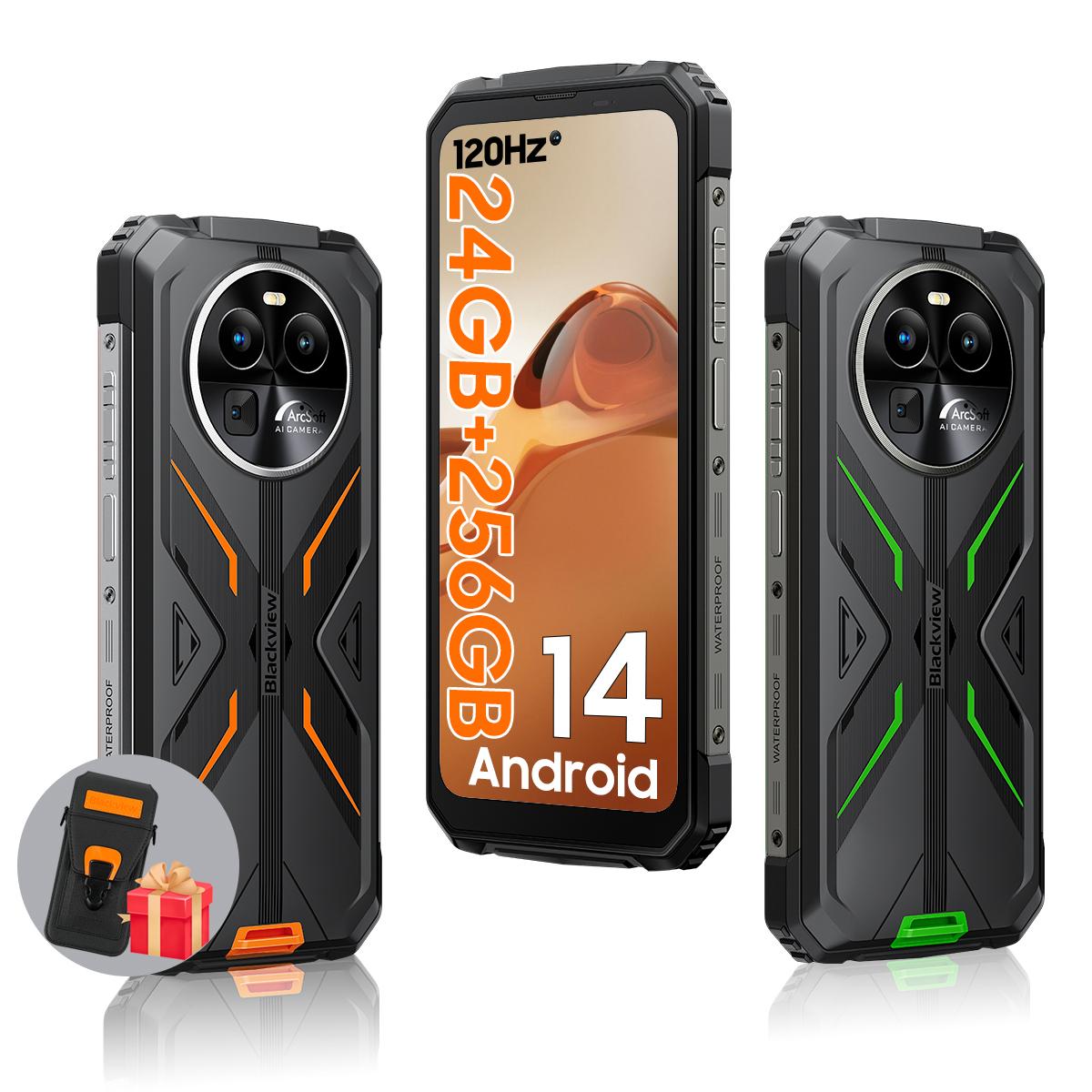 Generalüberholtes Blackview BV8100 Smartphone 24GB RAM 256GB ROM MediaTek Helio G99 50MP Mobiltelefon with case orange