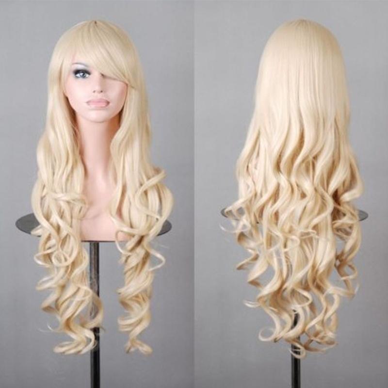 Frauen 80 cm Mode Anime Kostüm Perücke Große Welle Lange Haarteil Gefälschte Kunsthaar 70cm gray