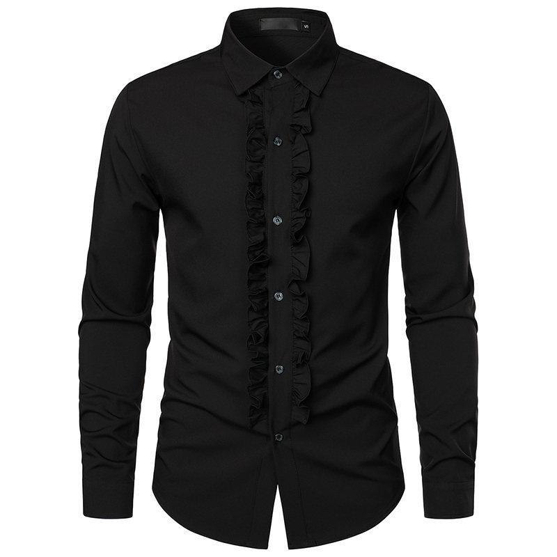 Herrenhemd Langarm Herbst und Winter Einfarbig Europäische Größe Herren Hochzeitskleid Langarmhemd Performance Kleid L schwarz