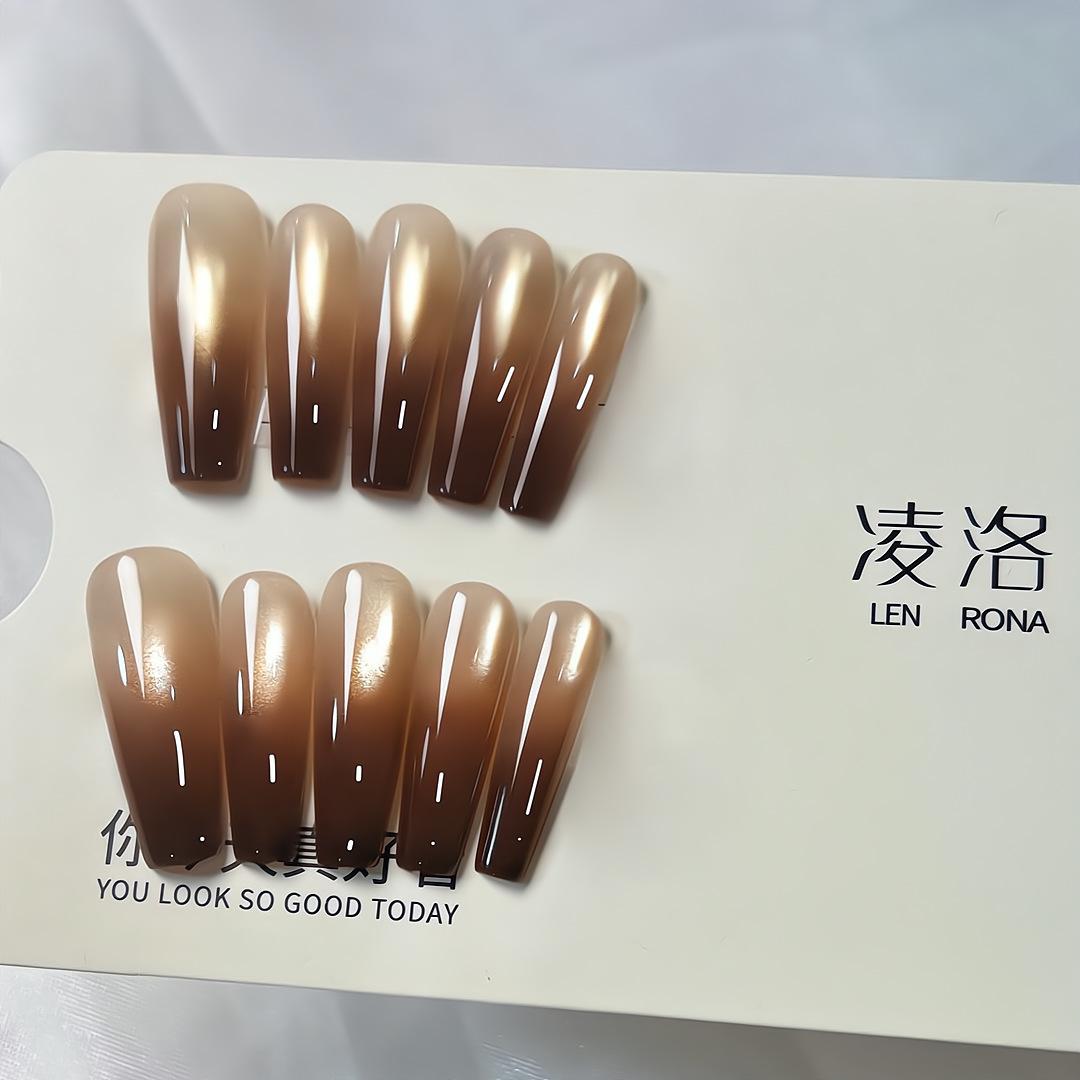 Press-on Nägel Katzenauge Falsche Nägel mit Glitzer Design Künstliche Acryl Nägel Glänzende Falsche Nägel Vollabdeckung Aufkleb-Nägel Klebe-Nägel für Damen L