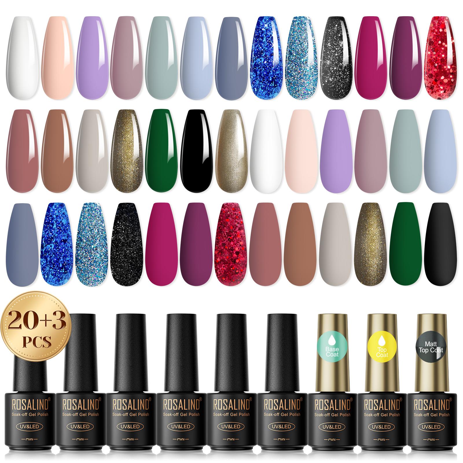 ROSALIND Magnet Cat Eye Gel-Nagellack, Soak-Off-Nagelkunstlack, Glitzereffekt, UV-Gel-Nagellack, 23 Stück set 02