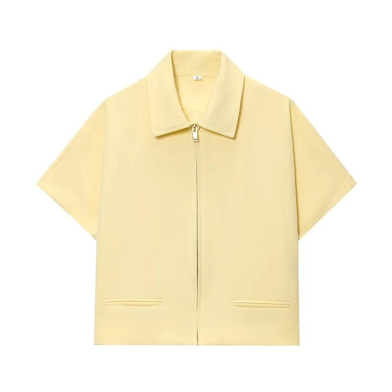 Damen Cropped Jacke Kurzarm Varsity Jacken für Damen Sommer Reißverschluss bei Mänteln und Jacken Feiertags Oberbekleidung M gelb