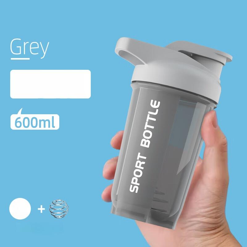 Sommer Shakerbecher Outdoor Reise Sportbecher Auslaufsichere Wasserflasche Proteinpulverbecher Tragbarer Plastikbecher Proteinpulver 600ml gray