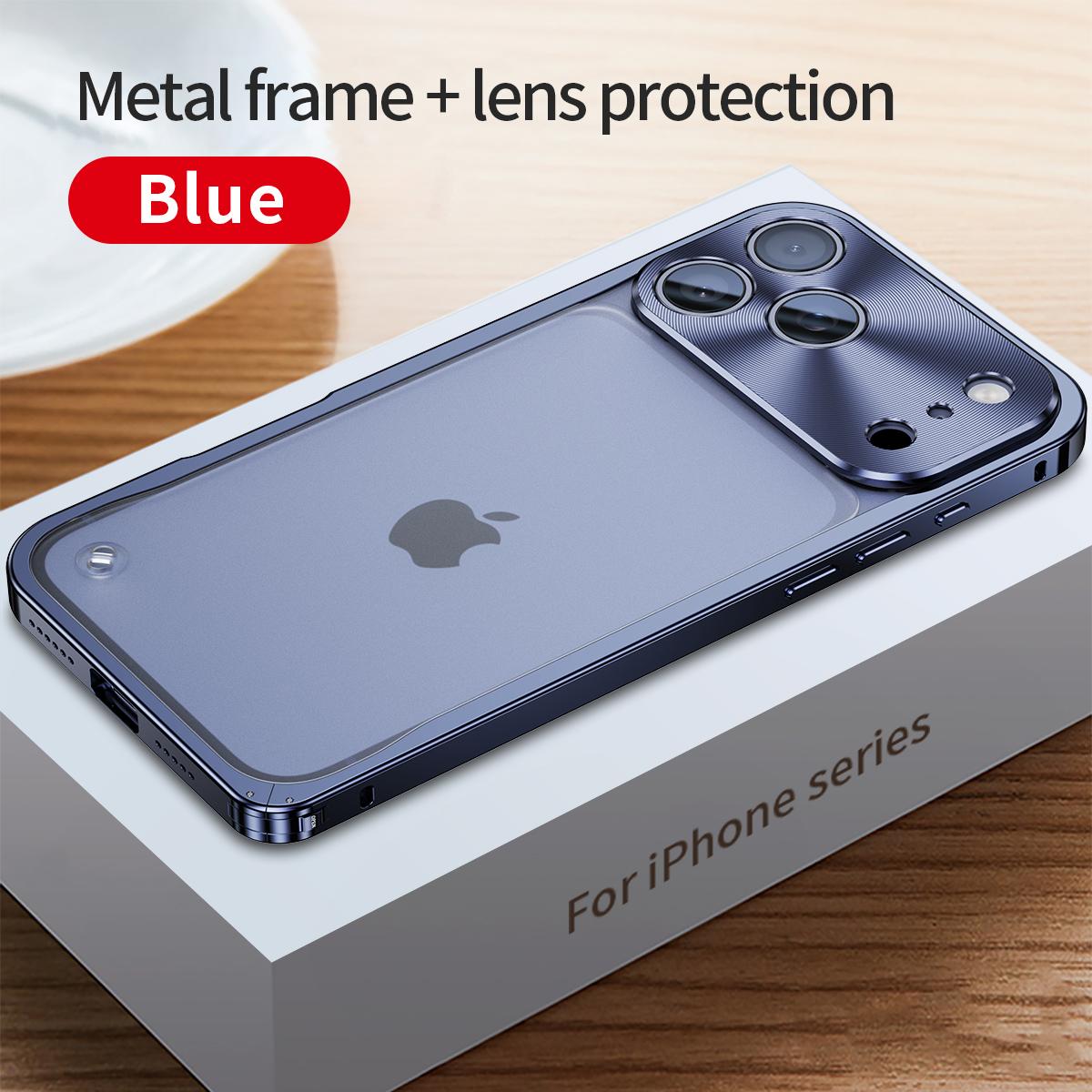 Metallrahmen Handyhülle Für iPhone 17 11 12 13 14 15 16 Pro Max Aluminiumlegierung Vollständiger Objektivschutz Abdeckung Für iPhone 13 mini Galvanisierte Metallrückseite iPhone 17 Pro Max navy blau