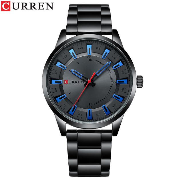 CURREN Neue Mode Einfache Stil Männer Uhren Quarz Armbanduhren Edelstahl Band Uhr Männlich blau
