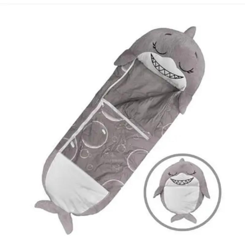 Kinder Cartoon Schlafsack Kissen Geburtstagsgeschenk Kinder Gemütlich Plüsch Warm Schlafsack Tier Jungen Mädchen Weich Schlafsack 160x60cm gray