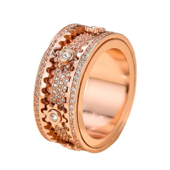 Fingerband Verstellbar Anti-Angst Fidget Ring Edelstahl Zirkonia Eingelegt Rotierendes Design Meditationsring US 8 rose gold