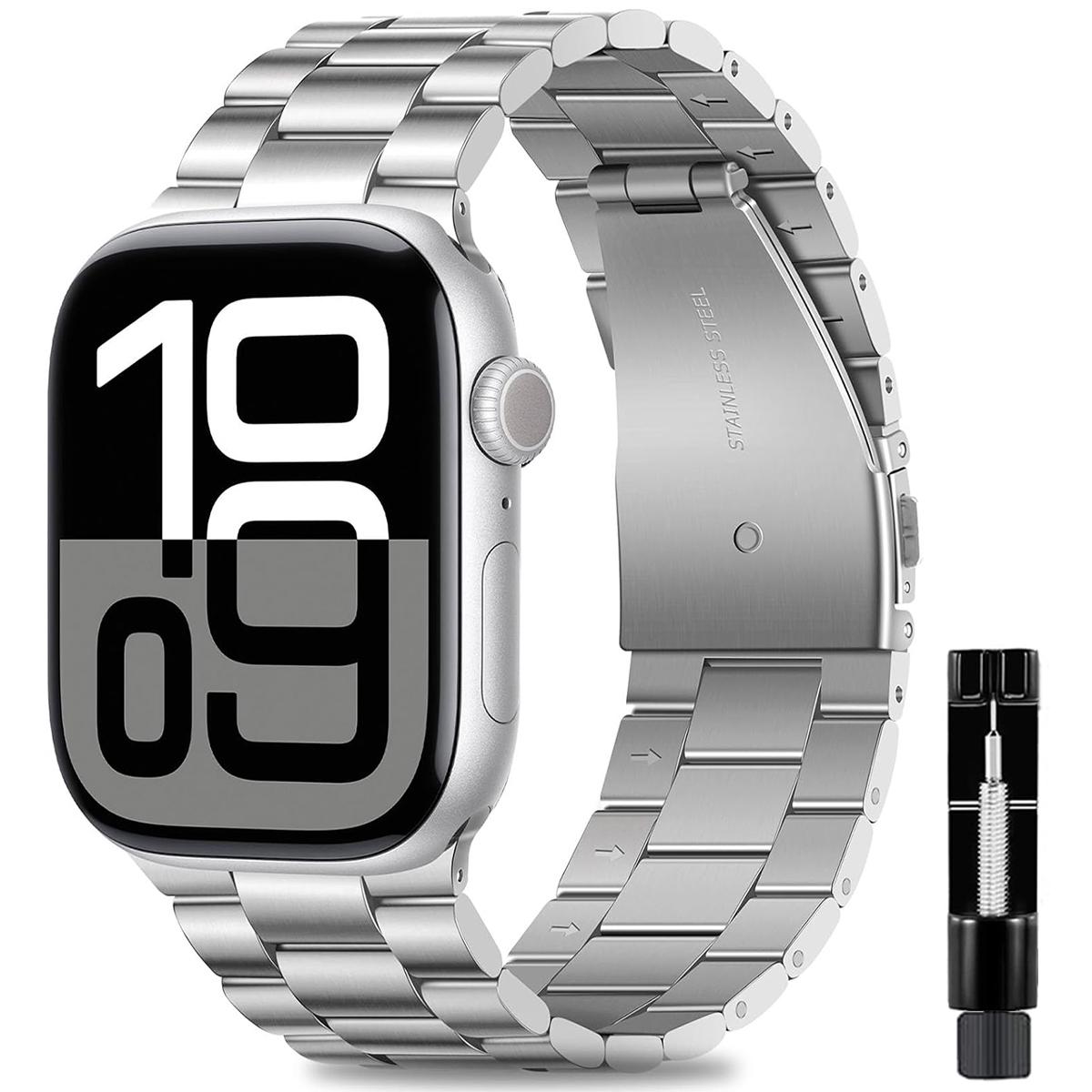 1 Stück Edelstahl Ersatzarmband für Apple Watch Band 38/40/41/42/44/45/49/46MM Für Apple Watch Armband Ultra 11 10 9 8 7 6 5 4 3 2 1 SE Band 42/44/45/49/S11/S10-46mm silber