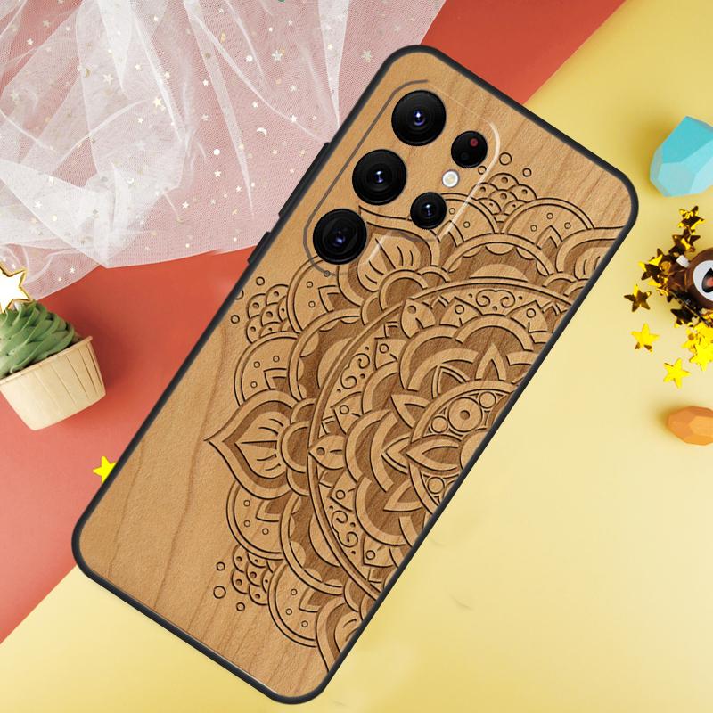Mandala Blume Holz Handyhülle Für Samsung Galaxy S25 S24 S21 S20 S22 S23 Ultra S9 S10 Plus S25 FE Hülle Coque For Galaxy S23 FE beige