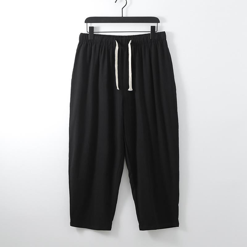 Hose Große Größe Sommer Herren Baumwolle Große Größen Weite Bein Leinenhose Übergroße Joggerhose Männliche Plus Size Lose Hose  7XL schwarz