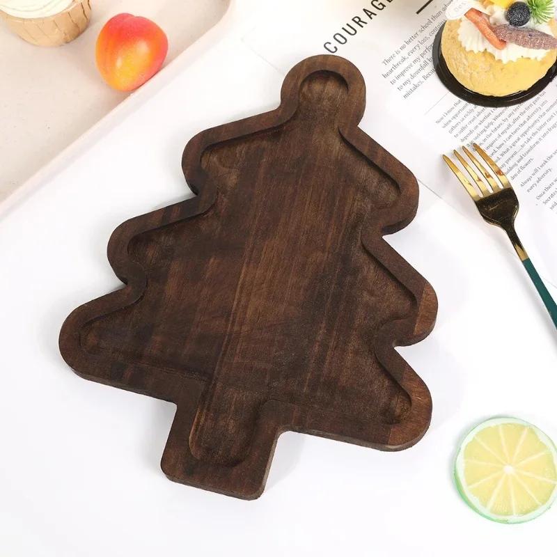 1 Stück Weihnachten Holztablett Weihnachtsmannmütze Weihnachtsbaumform Süßigkeiten Snacks Dessert Obsttablett Neujahr Weihnachtsfeier Zubehör white