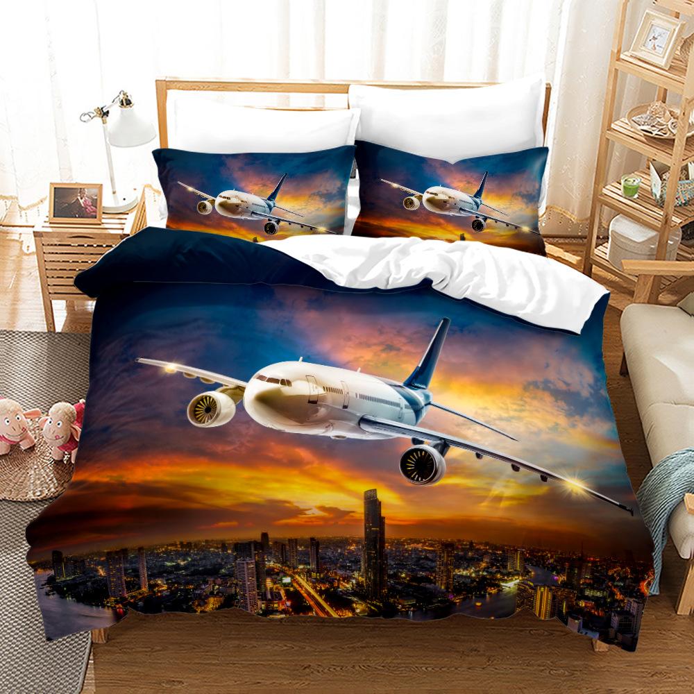 3D-Flugzeug-Bettwäsche-Set, Transport-Steppdecke und Kissenbezug, 2/3 Stück, AU180 x 210, Einzel-/Doppelbett, Weihnachtsgeschenk, Jungenzimmer, weiche Heimtextilien UK King 220x240cm