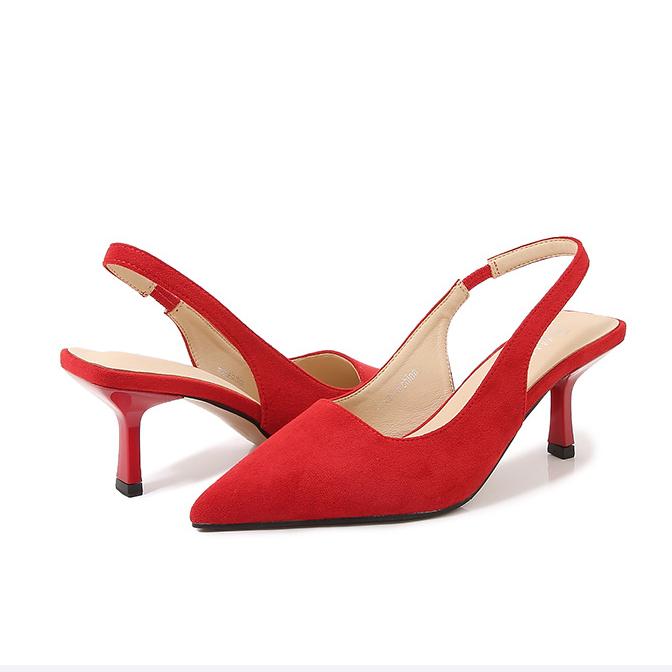 Comemore Niedrige Absätze Große Größe 44 45 Neue Sexy Lässige Damen Wildledersandalen Hoher Absatz Schnalle Sommerschuhe Frau 2025 Pantoletten 43 rot