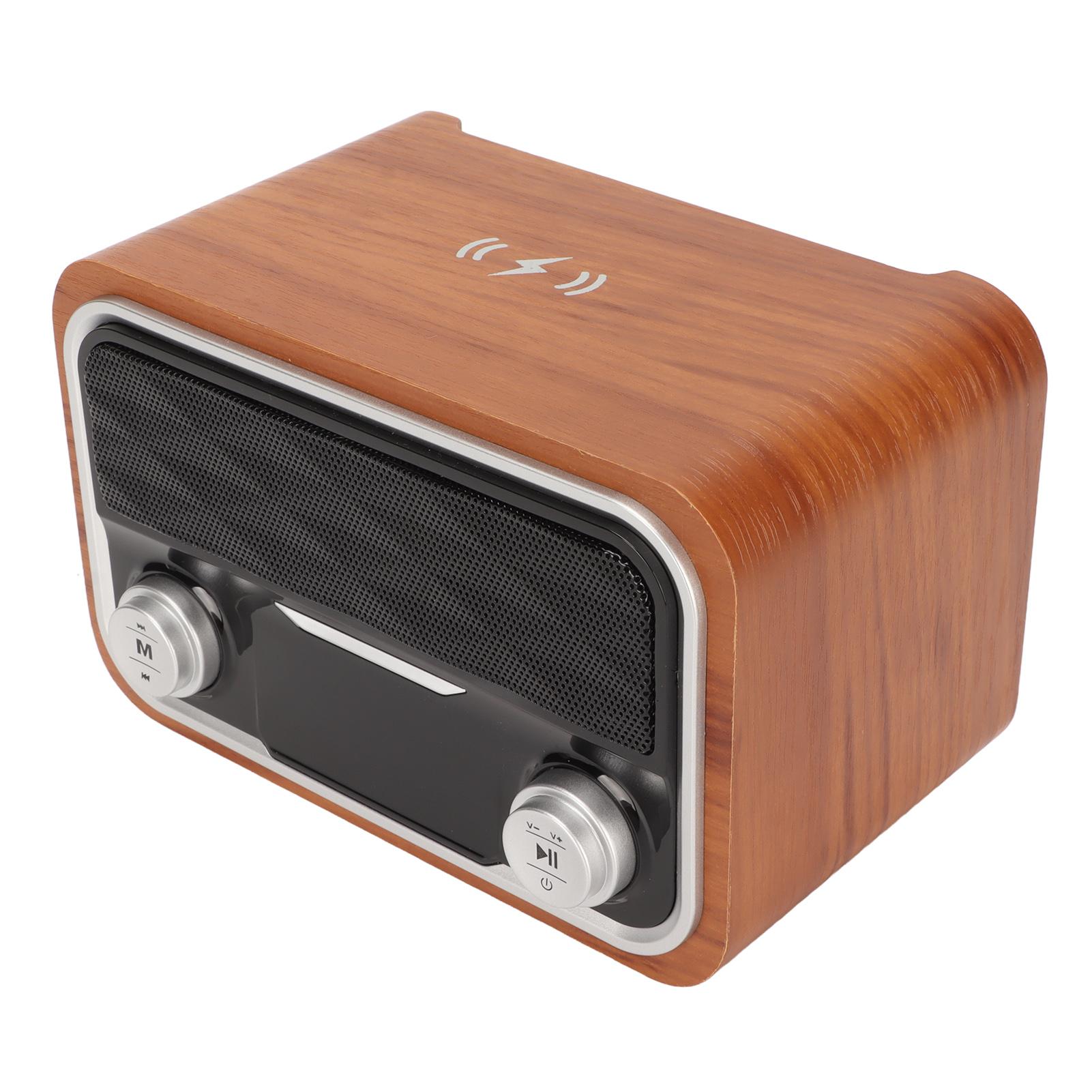 Retro-Bluetooth-Lautsprecher, FM-Radio, Uhrfunktion, Multi-Input, Vintage-Lautsprecher mit kabellosem Ladegerät