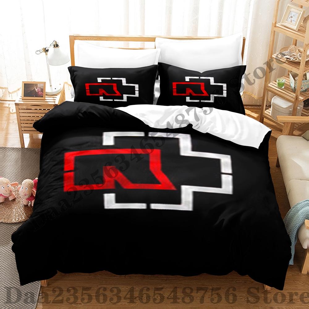Rammstein Bettwäsche Set Einzelbett Twin Full Queen King Size Bettwäsche Set Erwachsener Kind Schlafzimmer Bettbezug Sets 3D Anime Bettlaken Set US Twin(172*218cm)3pcs