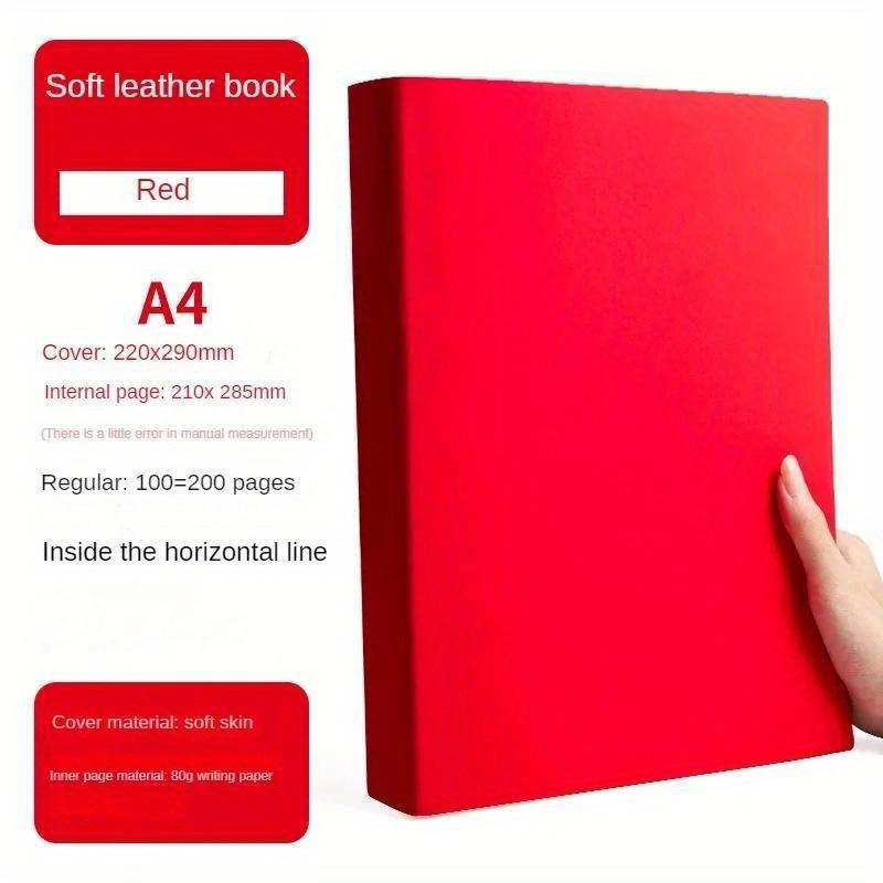 200 Seiten A4 Dickes Notizbuch Verdicktes großes Notizbuch Weiches Leder Horizontale Linie Tagebuch Notizbuch Schulbedarf Schreibwaren rot