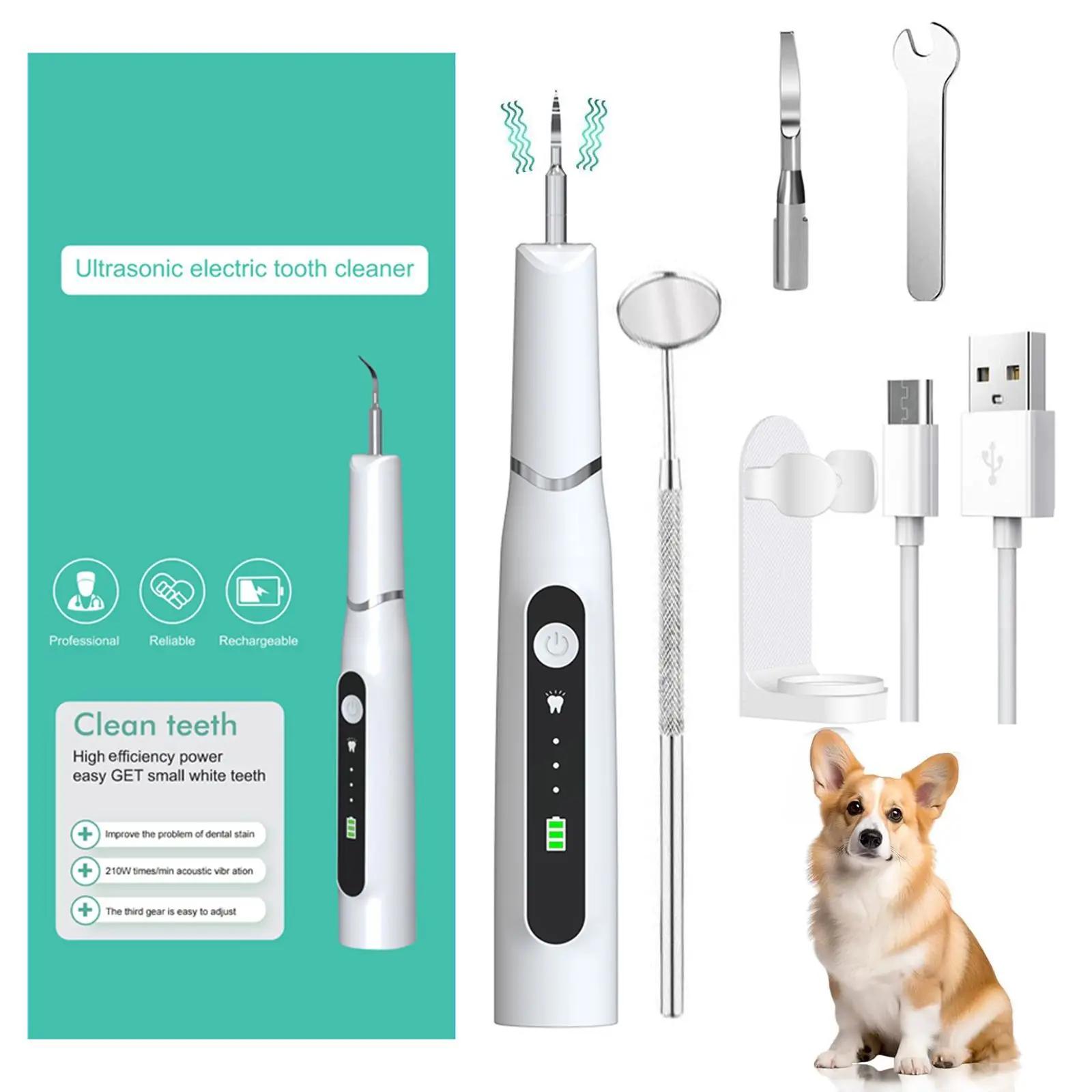 Ultraschall-Zahnreiniger für Hunde aus Edelstahl mit USB-Aufladung, LED-Licht, Zahnreinigung für Katzen und Hunde, 3 einstellbare Doppelreinigungsshampoos, Haustierbedarf weiß